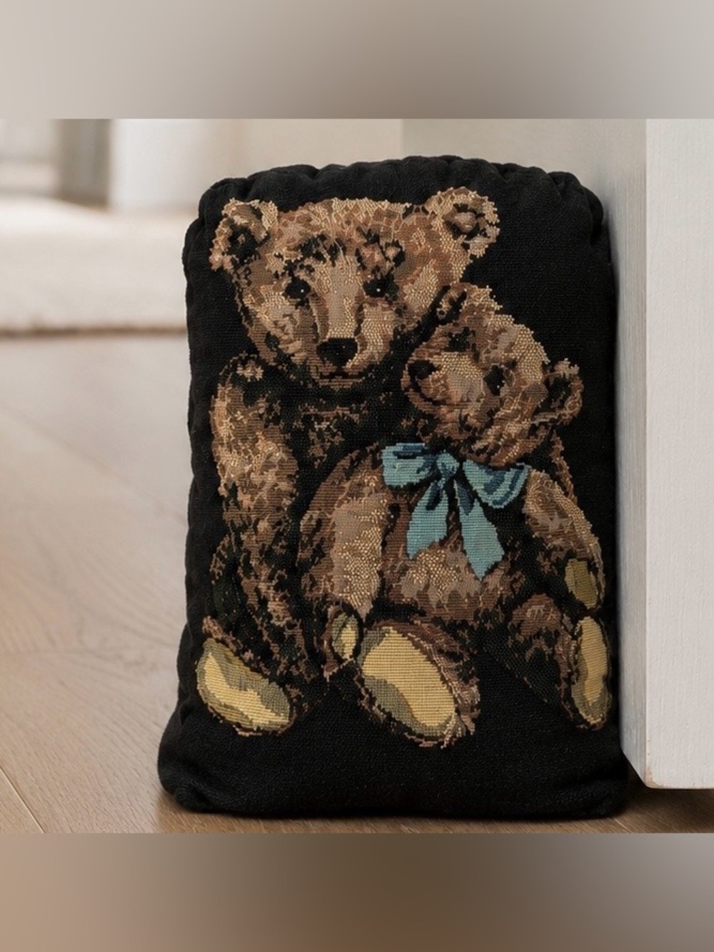 Dakotah Teddy Bear Weighted Door Stopper Black Tapestry USA Vintage